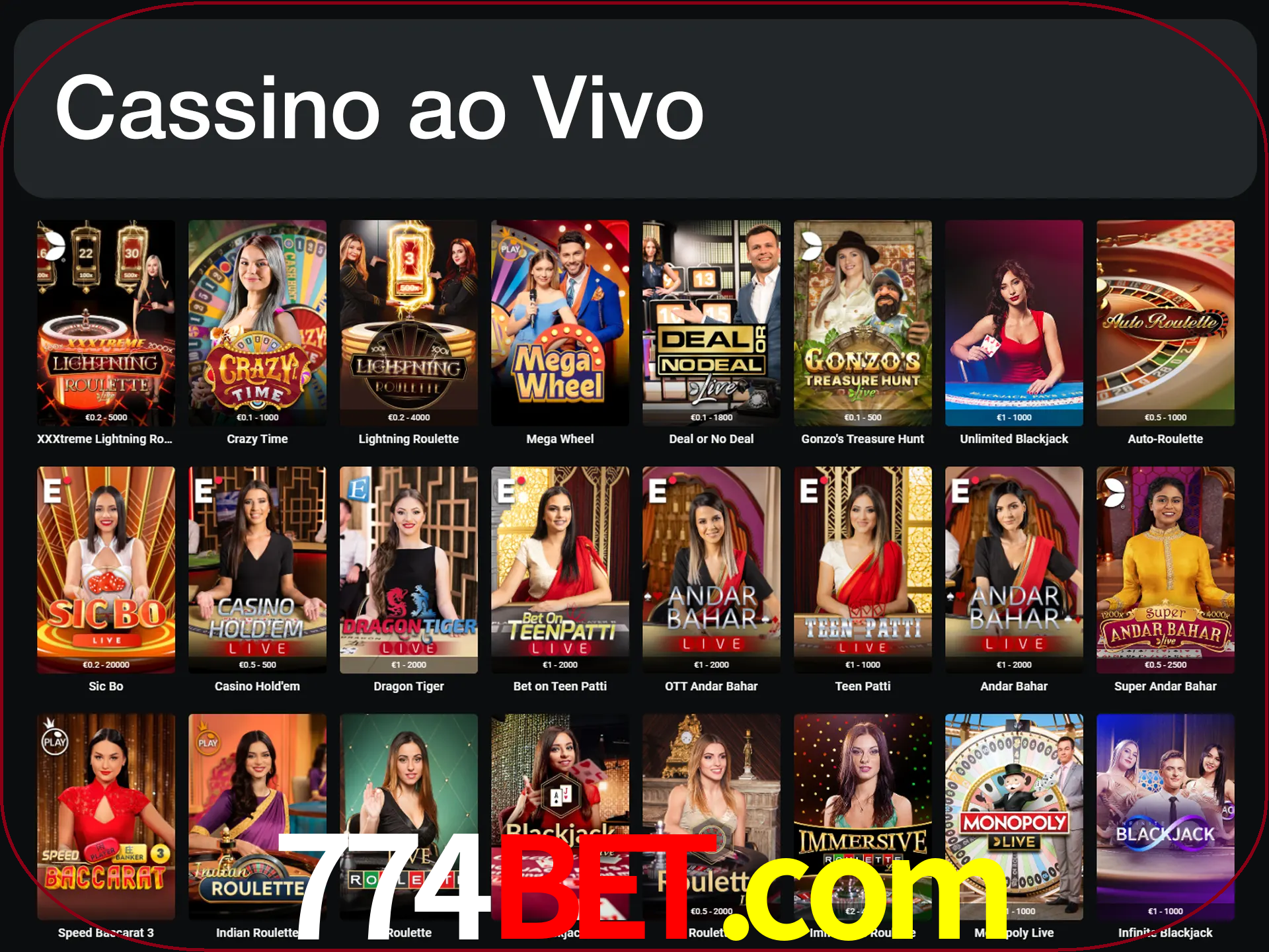 Jogue jogos de cassino com um verdadeiro dealer.